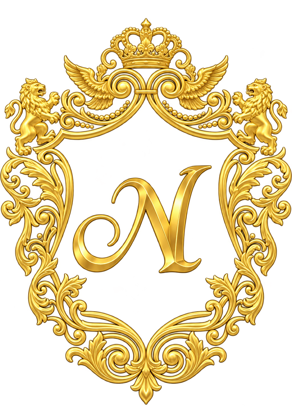 Escudo dorado con la letra N
